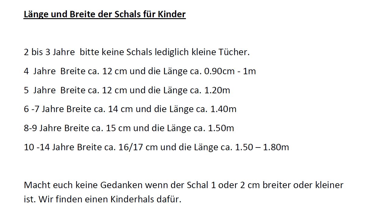 kinderschal stricken größentabelle